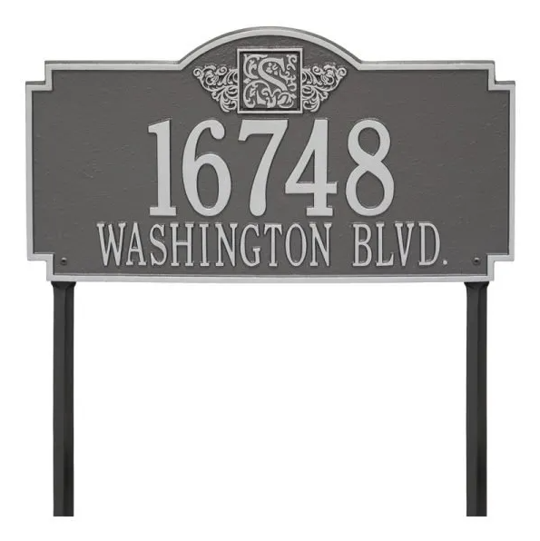 Whitehall 5104 Arch Marker Estate Lawn Address Plaque in Pewter and Silver