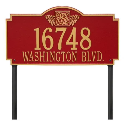 Whitehall 5104 Arch Marker Estate Lawn Address Plaque in Red and Gold
