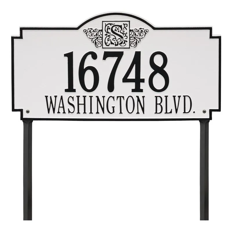 Whitehall 5104 Arch Marker Estate Lawn Address Plaque in White and Black