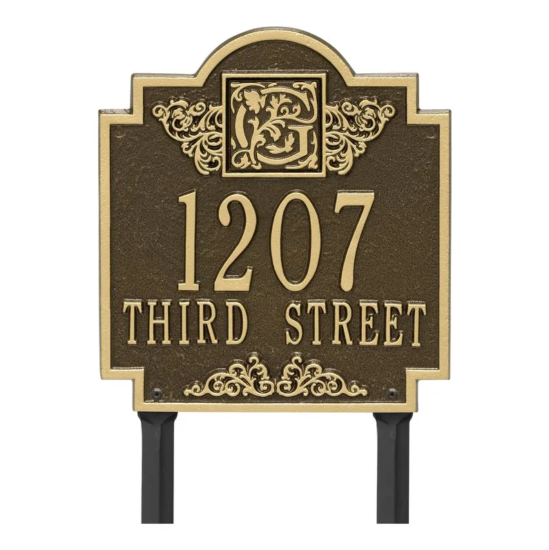 Whitehall 5106 Arch Marker Estate Lawn Address Plaque in Antique Brass