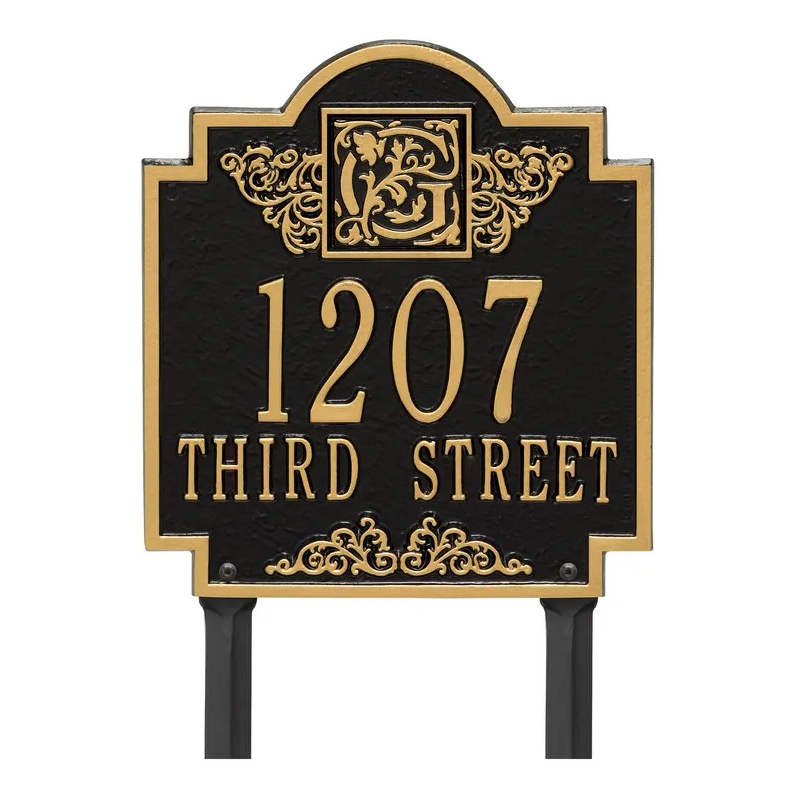 Whitehall 5106 Arch Marker Estate Lawn Address Plaque in Black and Gold