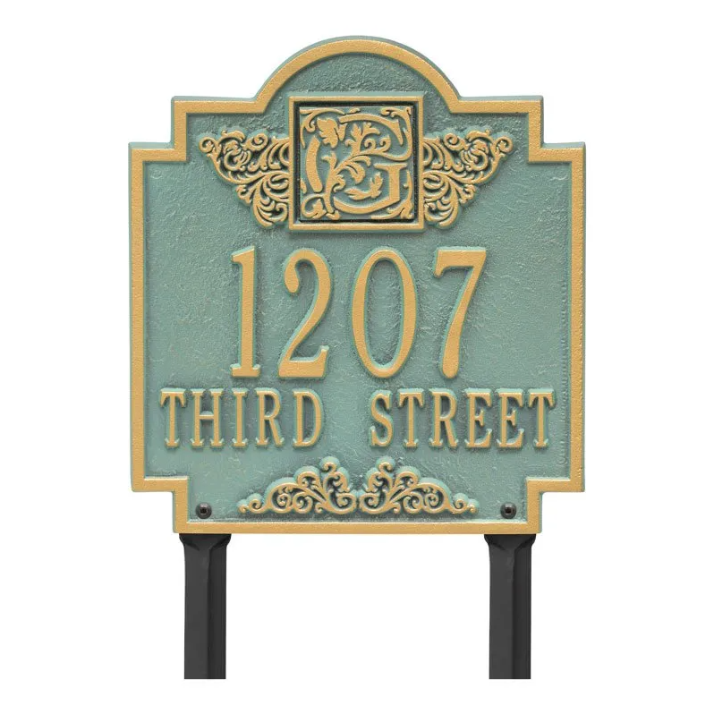 Whitehall 5106 Arch Marker Estate Lawn Address Plaque in Bronze and Verdigris