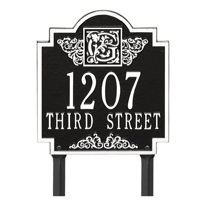 Whitehall 5106 Arch Marker Estate Lawn Address Plaque in Black and White