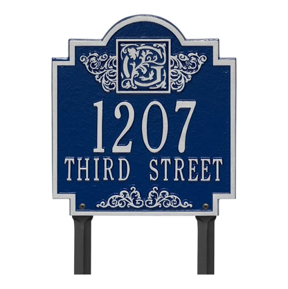 Whitehall 5106 Arch Marker Estate Lawn Address Plaque in Blue and Silver