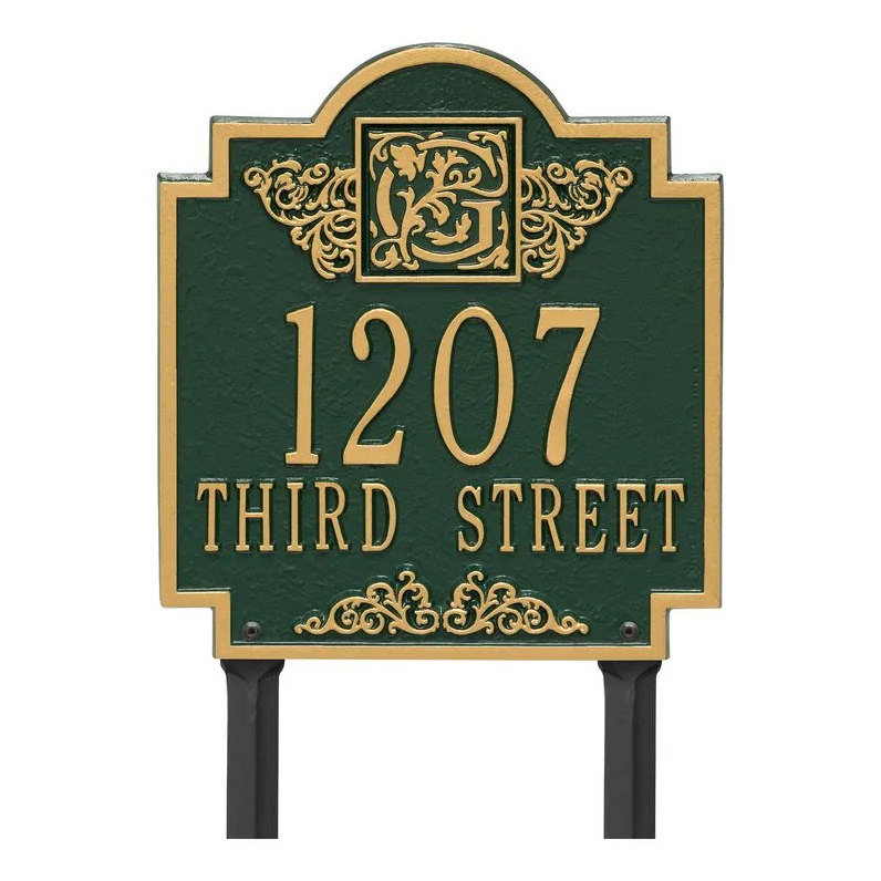 Whitehall 5106 Arch Marker Estate Lawn Address Plaque in Green and Gold