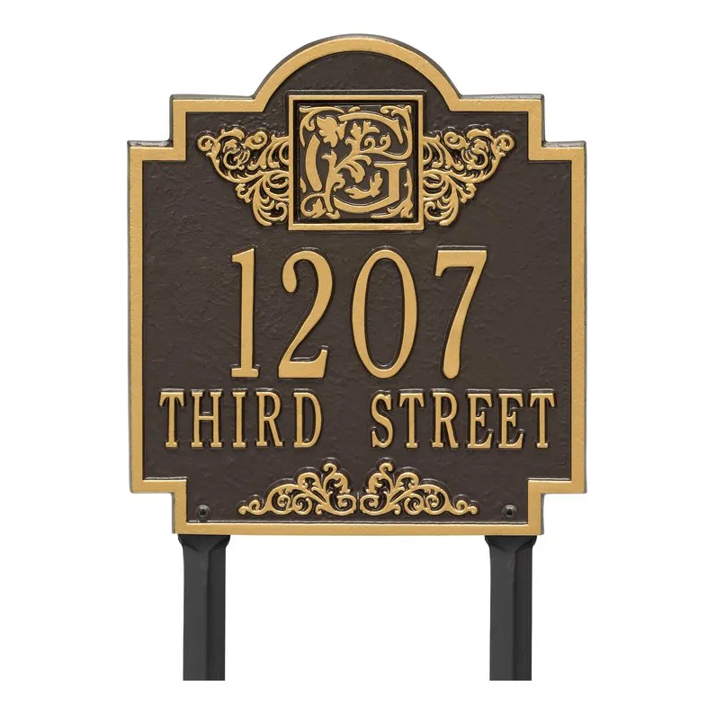 Whitehall 5106 Arch Marker Estate Lawn Address Plaque in Bronze and Gold