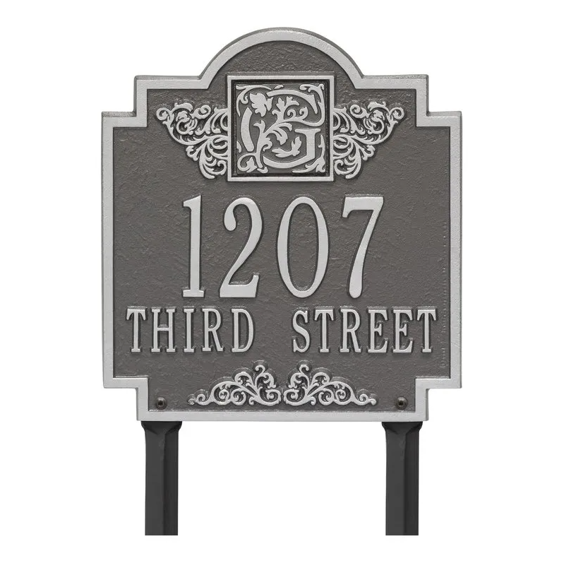 Whitehall 5106 Arch Marker Estate Lawn Address Plaque in Pewter and Silver
