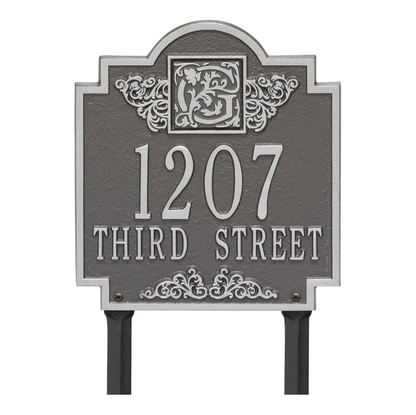 Whitehall 5106 Arch Marker Estate Lawn Address Plaque in Pewter and Silver