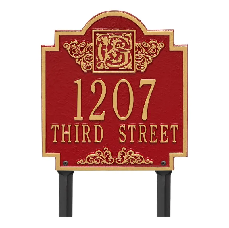Whitehall 5106 Arch Marker Estate Lawn Address Plaque in Red and Gold