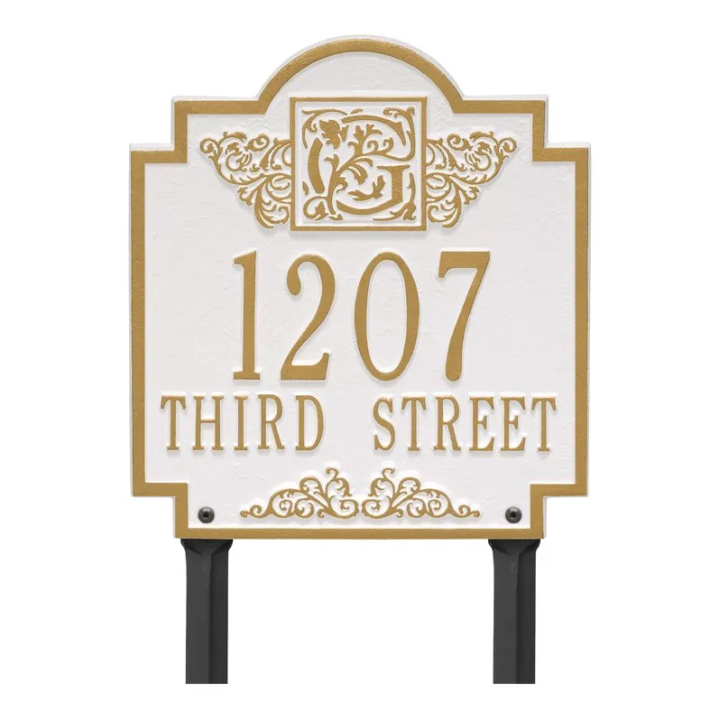 Whitehall 5106 Arch Marker Estate Lawn Address Plaque in White and Gold