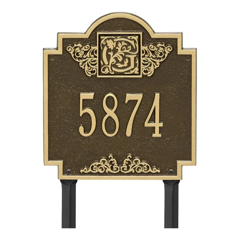 Whitehall 5107 Arch Marker Estate Lawn Address Plaque in Antique Brass