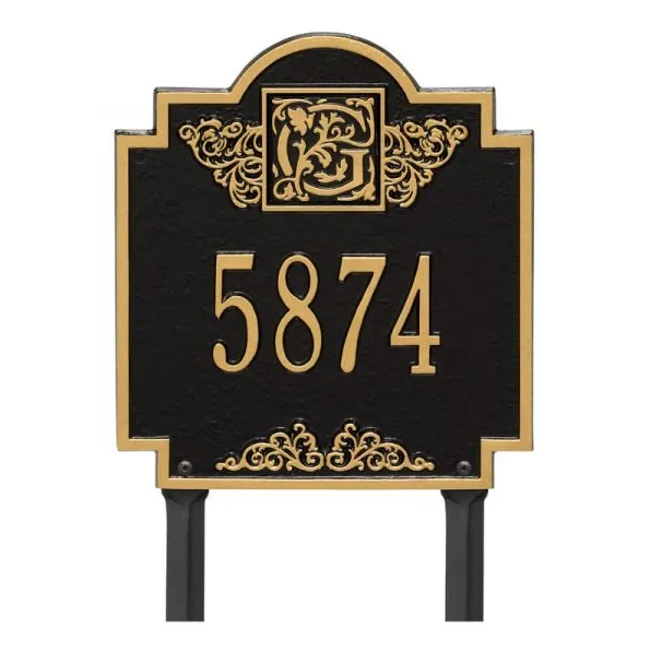 Whitehall 5107 Arch Marker Estate Lawn Address Plaque in Black and Gold