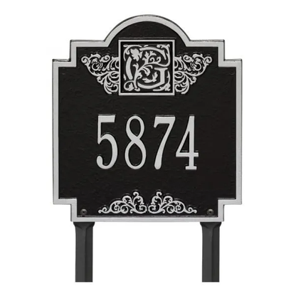 Whitehall 5107 Arch Marker Estate Lawn Address Plaque in Black and Silver