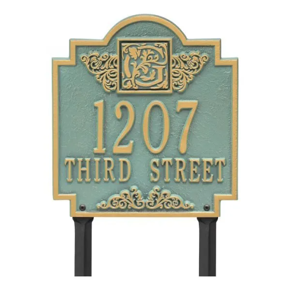 Whitehall 5107 Arch Marker Estate Lawn Address Plaque in Bronze and Verdigris
