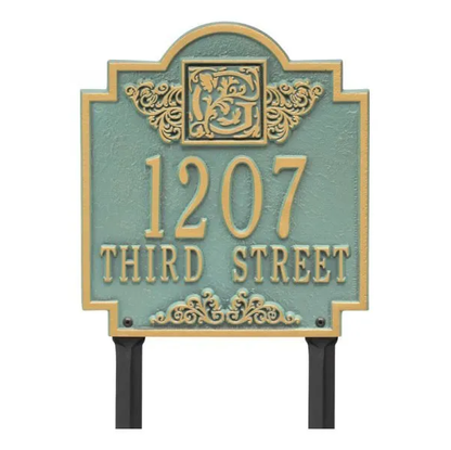 Whitehall 5107 Arch Marker Estate Lawn Address Plaque in Bronze and Verdigris