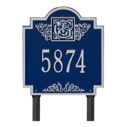 Whitehall 5107 Arch Marker Estate Lawn Address Plaque in Blue and Silver