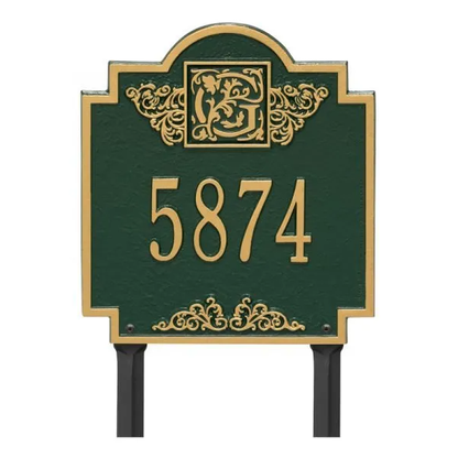 Whitehall 5107 Arch Marker Estate Lawn Address Plaque in Green and Gold