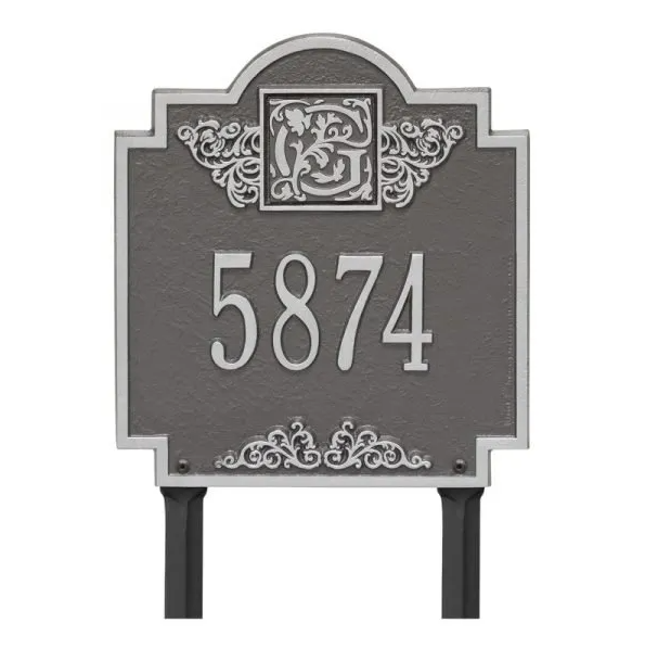 Whitehall 5107 Arch Marker Estate Lawn Address Plaque in Pewter and Silver
