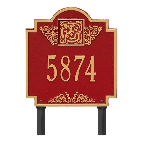 Whitehall 5107 Arch Marker Estate Lawn Address Plaque in Red and Gold