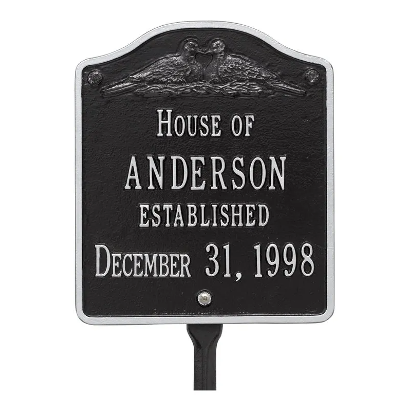 Whitehall 5109 Arch Marker Estate Lawn Address Plaque in Black and Silver