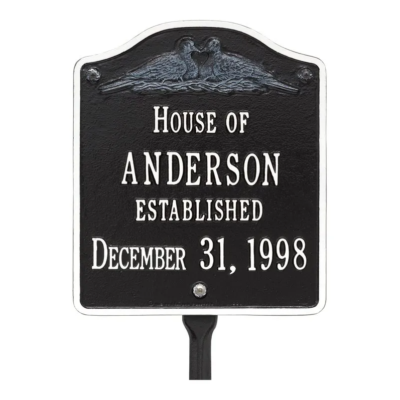 Whitehall 5109 Arch Marker Estate Lawn Address Plaque in Black and White