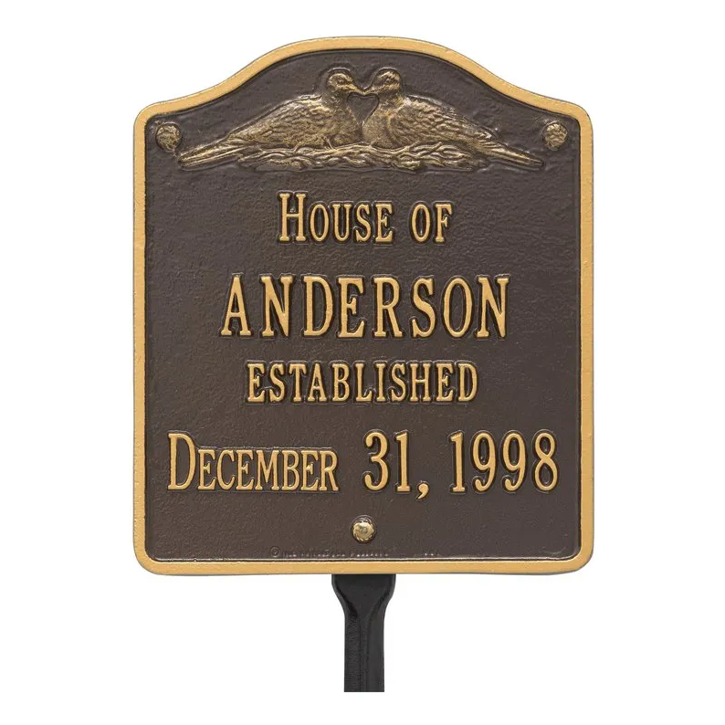 Whitehall 5109 Arch Marker Estate Lawn Address Plaque in Bronze and Gold