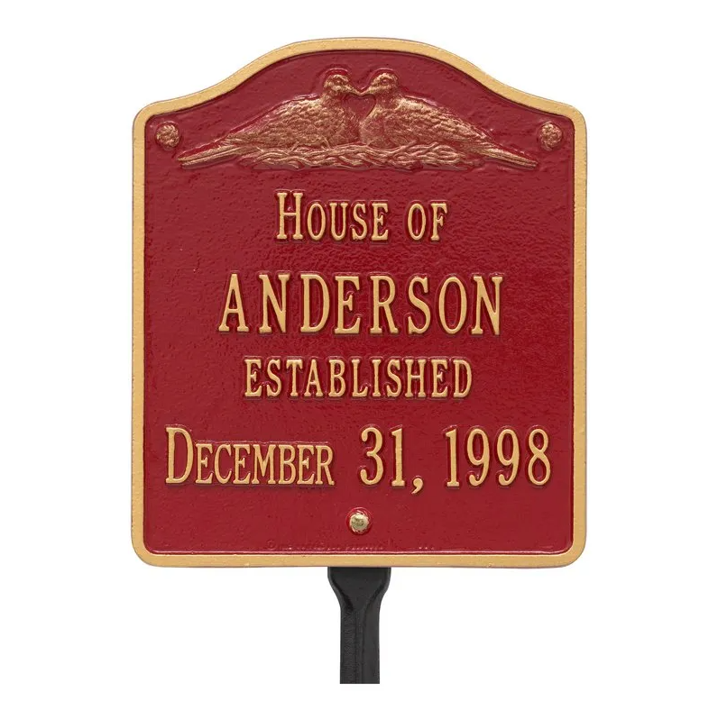 Whitehall 5109 Arch Marker Estate Lawn Address Plaque in Red and Gold