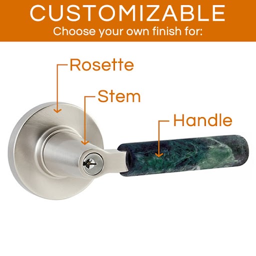 Emtek Select - Customizable Green Marble L-Square Keyed Entrance Lever with Disk Rosette