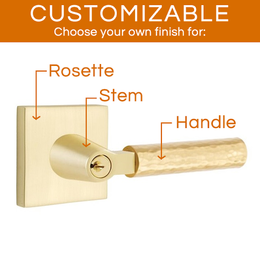 Emtek Select - Customizable Hammered L-Square Keyed Entrance Lever with Square Rosette