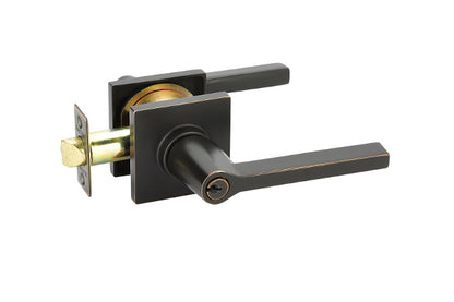 Helios Keyed Modern Lever with Square Rosette in Oil Rubbed Bronze - Finish pictured may not reflect finish ordered
