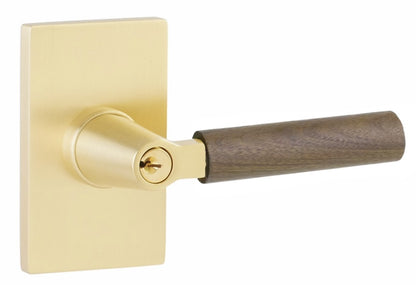 Emtek Select - Customizable Walnut Grip L-Square Keyed Entrance Lever with Modern Rectangular Rosette