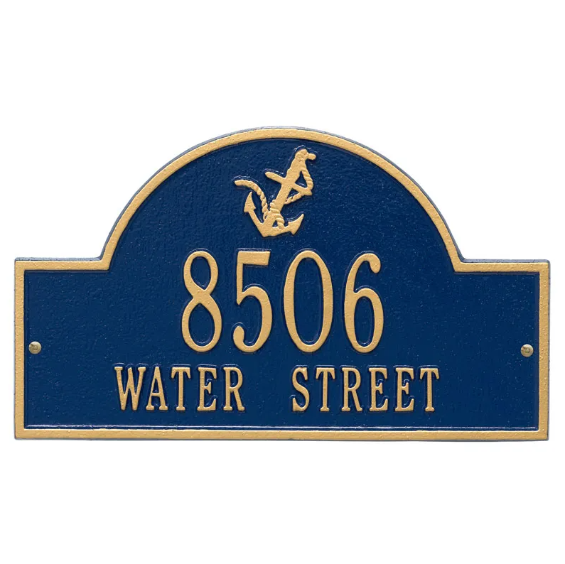 Whitehall 5124 Arch Marker Estate Wall Address Plaque in Blue and Gold