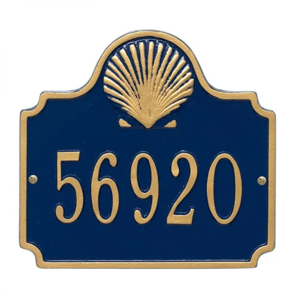 Whitehall 5129 Arch Marker Estate Wall Address Plaque in Dark Blue and Gold