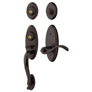 Baldwin Landon Two-Point Lock Handleset In 412 Distressed Antique Bronze