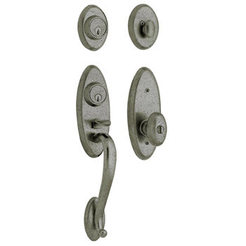Baldwin Landon Two-Point Lock Handleset In 452 Distressed Antique Nickel