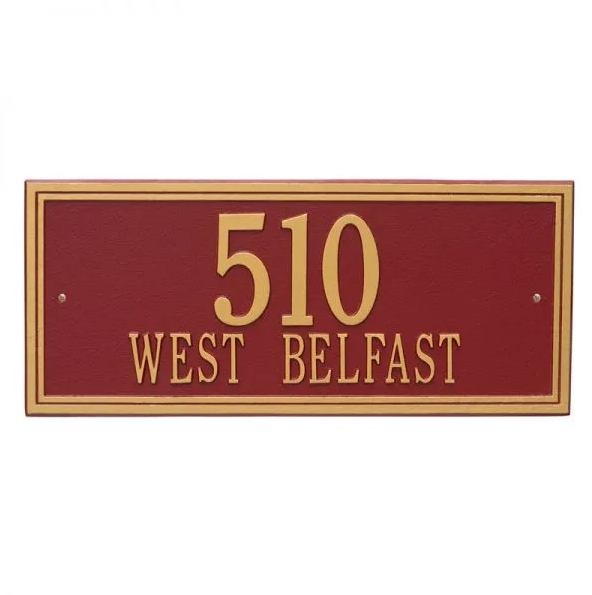 Whitehall 6107 Arch Marker Estate Lawn Address Plaque in Red and Gold
