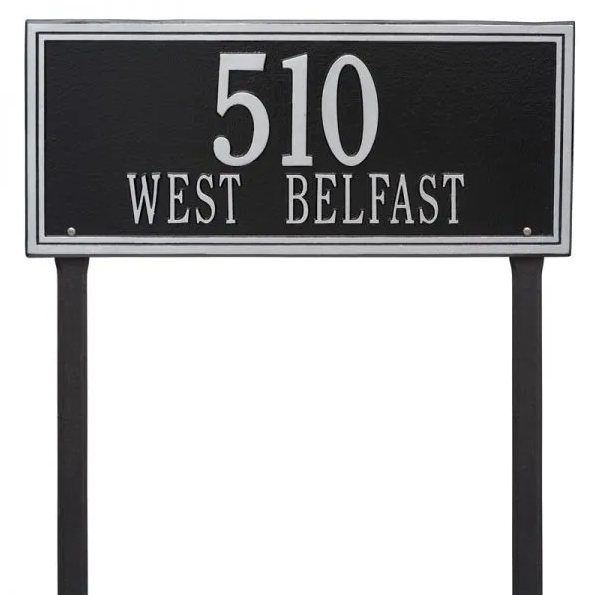 Whitehall 6115 Arch Marker Estate Lawn Address Plaque in Black and Silver