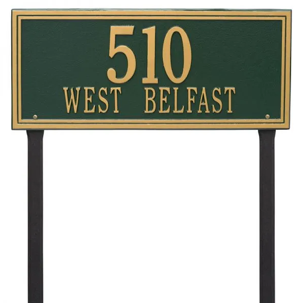 Whitehall 6115 Arch Marker Estate Lawn Address Plaque in Green and Gold
