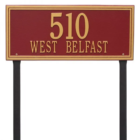 Whitehall 6115 Arch Marker Estate Lawn Address Plaque in Red and Gold