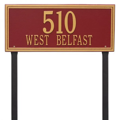 Whitehall 6115 Arch Marker Estate Lawn Address Plaque in Red and Gold