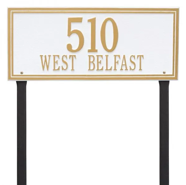 Whitehall 6115 Arch Marker Estate Lawn Address Plaque in Black and White