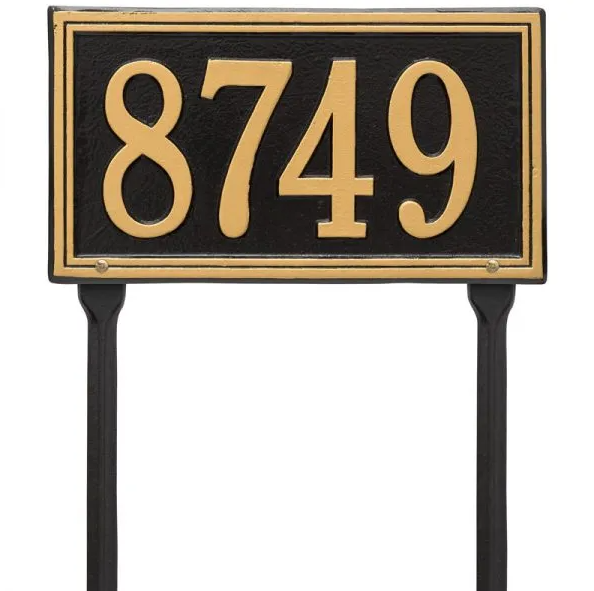 Whitehall 6122 Arch Marker Estate Lawn Address Plaque in Black and Gold