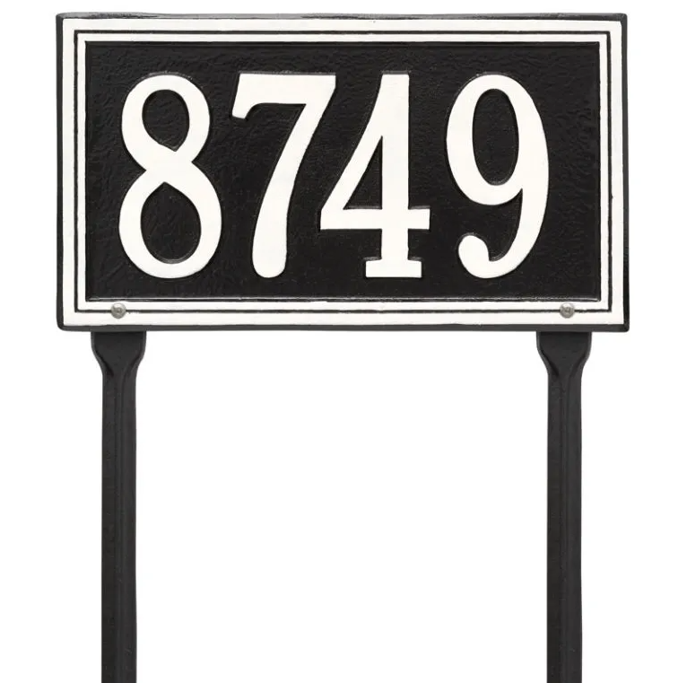 Whitehall 6122 Arch Marker Estate Lawn Address Plaque in Black and White