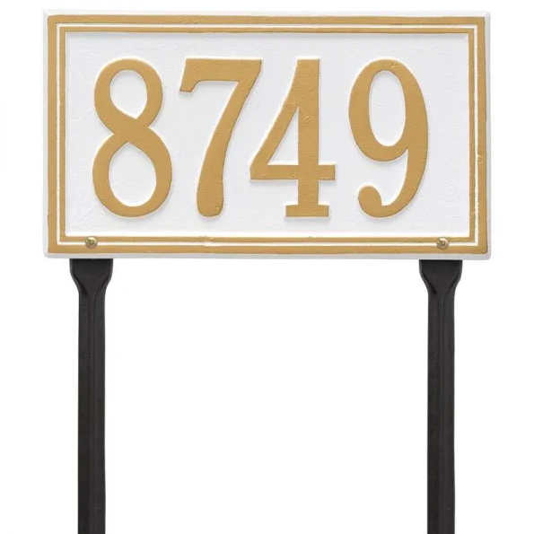 Whitehall 6122 Arch Marker Estate Lawn Address Plaque in White and Gold