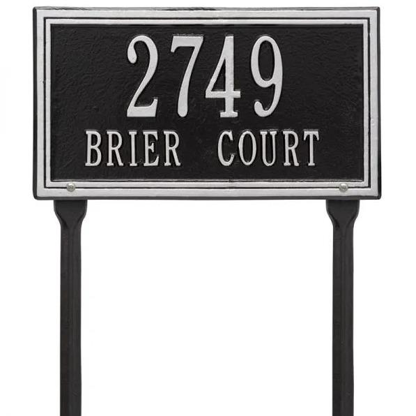 Whitehall 6136 Arch Marker Estate Lawn Address Plaque in Black and Silver