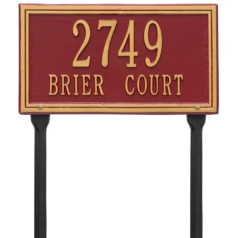 Whitehall 6136 Arch Marker Estate Lawn Address Plaque in Red and Gold