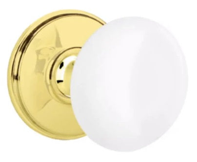 Emtek Ice White Knob With Watford Polished Brass or Unlacquered Brass