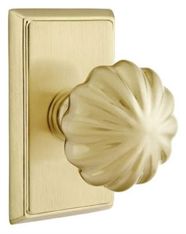 Emtek Melon Knob with Rectangular Rosette - Satin Brass