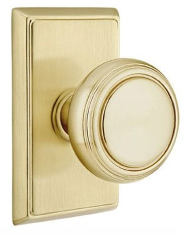 Emtek Norwich Knob With Rectangular Rosette - Satin Brass