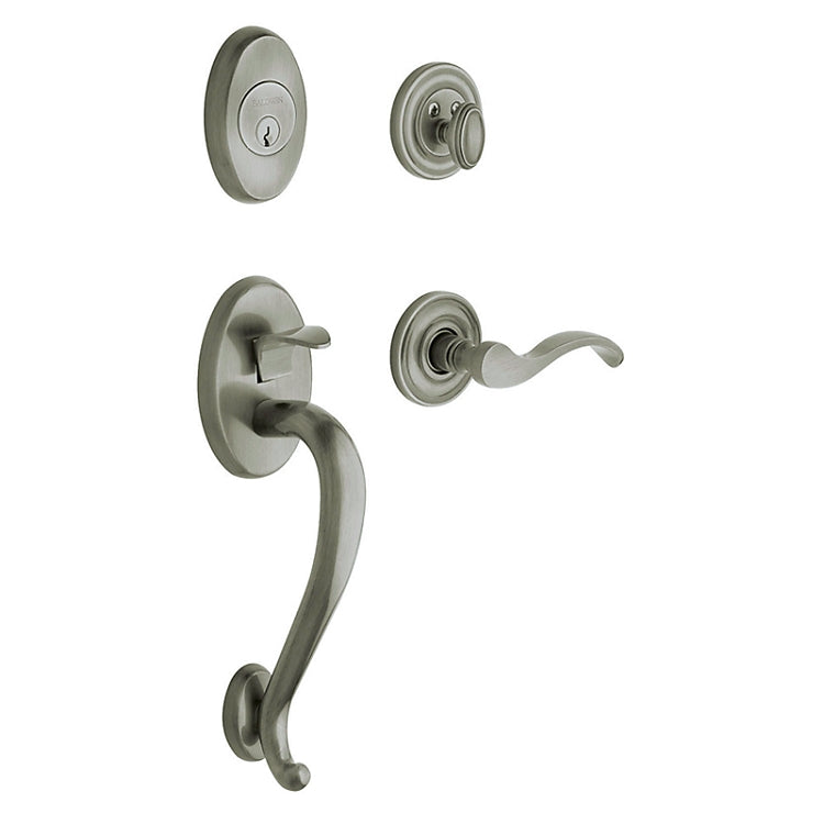 Baldwin Logan Entrance Handleset in Antique Nickel